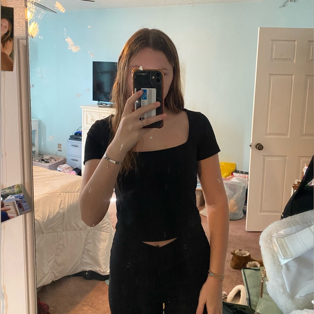 square neck black top